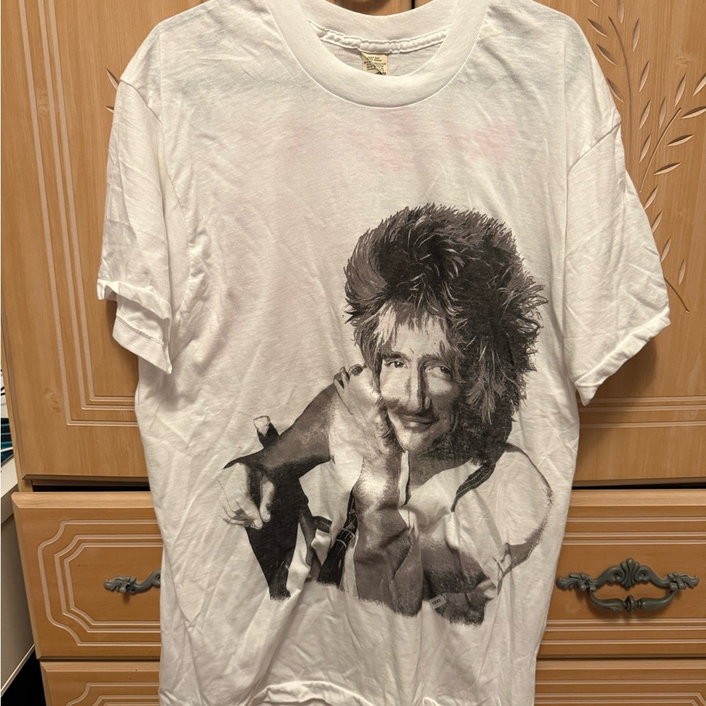 80’s rod stewart out of order White Tee